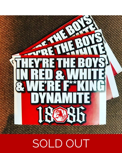100 x They're The Boys in Red & White 6cmx8cm Stickers